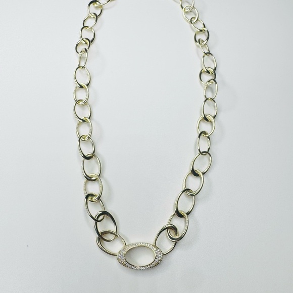 18K YG Open Link Necklace w/Pave Crystals GORGEOUS - Picture 6 of 6